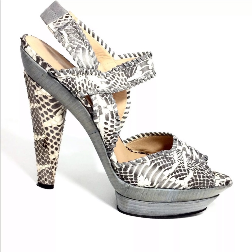 Devi Kroell Python Platform Ankle Strap Heels - image 1